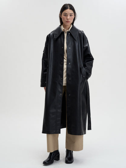 [MAGJAY 2025AW] Mod Leather Trench Coat - Gray