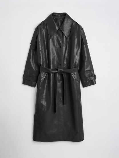 [MAGJAY 2025AW] Mod Leather Trench Coat - Gray