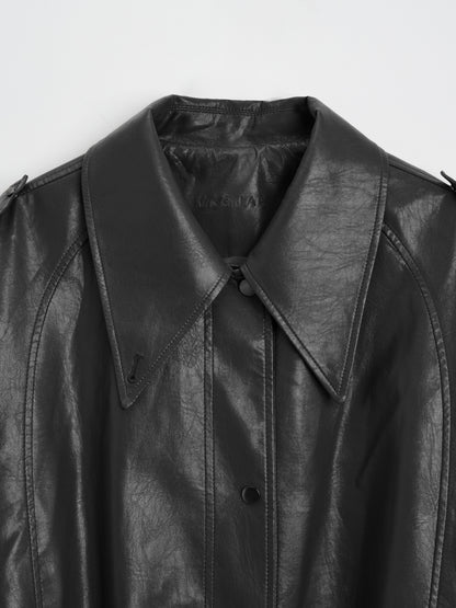 [MAGJAY 2025AW] Mod Leather Trench Coat - Gray