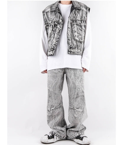 Grill-Washed Denim Vest Set Up