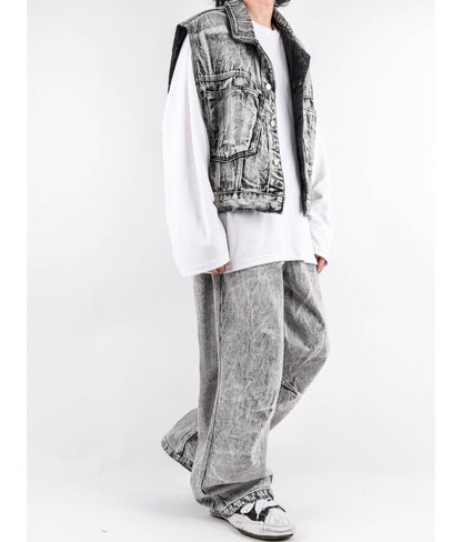 Grill-Washed Denim Vest Set Up
