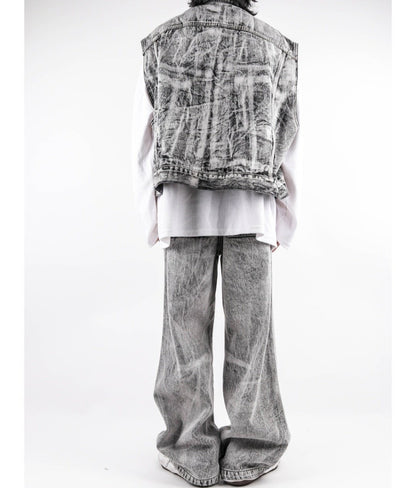Grill-Washed Denim Vest Set Up