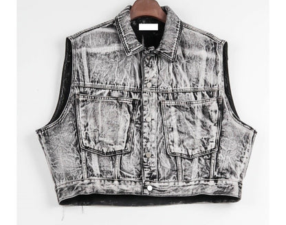 Grill-Washed Denim Vest Set Up