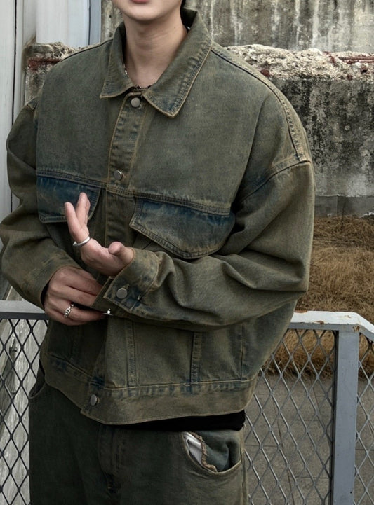 Ash-Washed Trucker Jacket – Dark Blue / Indigo