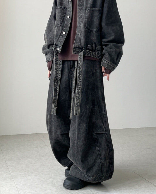 Belted Denim Set-Up – Black / Blue