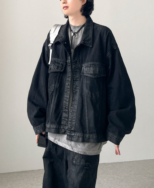 Waxed Denim Oversized Jacket – Black