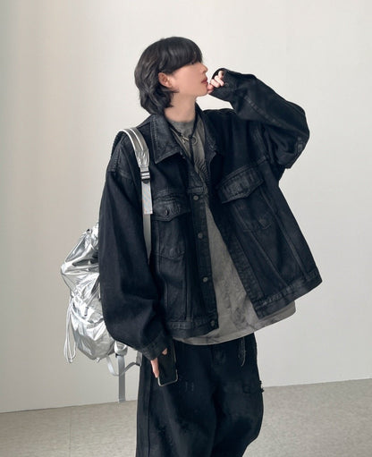 Waxed Denim Oversized Jacket – Black