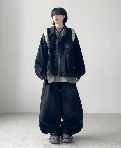 Waxed Denim Oversized Jacket – Black