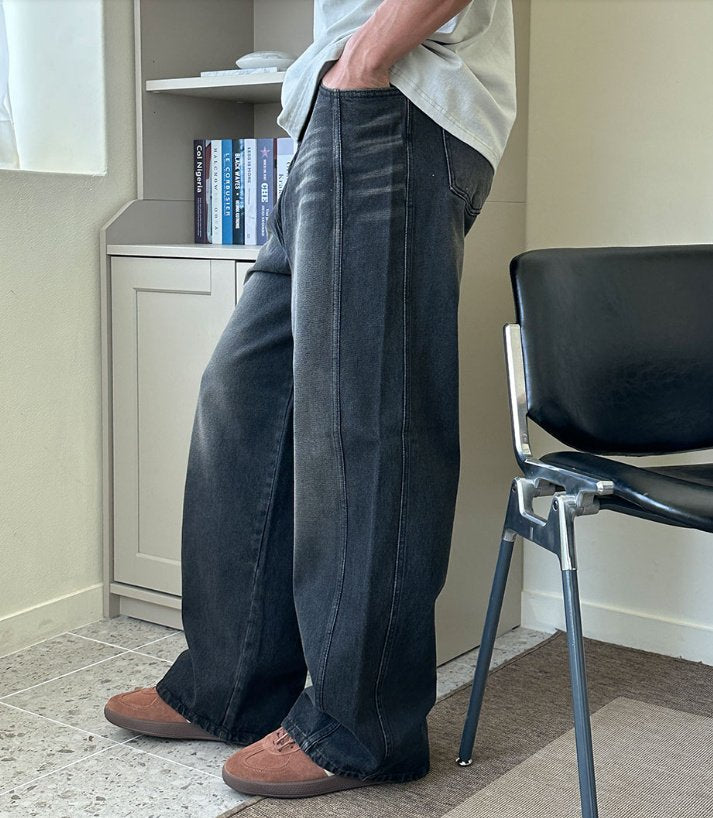 Shutter Slit Wide Denim Pants