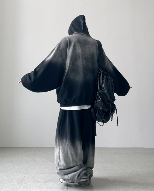 Burning Gradient Hoodie Set Up - Black