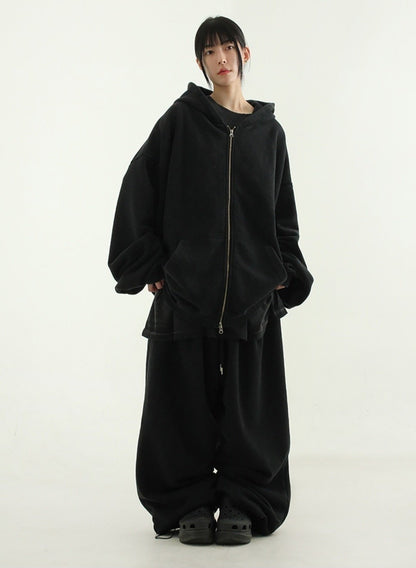 Snow-Washed Zip-Up Set Up – Black
