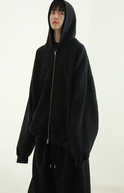 Snow-Washed Zip-Up Set Up – Black