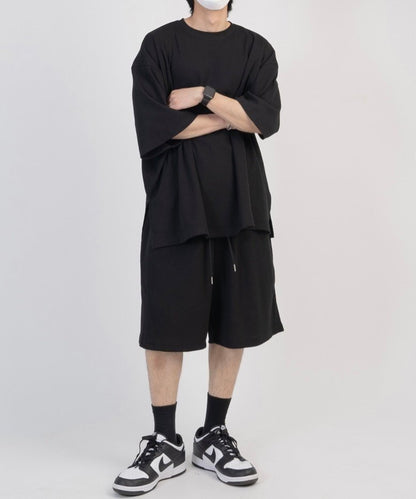 Waffle Texture Short Sleeve Set Up – Black / GREY