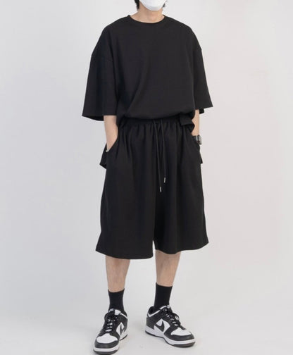 Waffle Texture Short Sleeve Set Up – Black / GREY