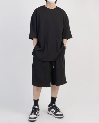 Waffle Texture Short Sleeve Set Up – Black / GREY