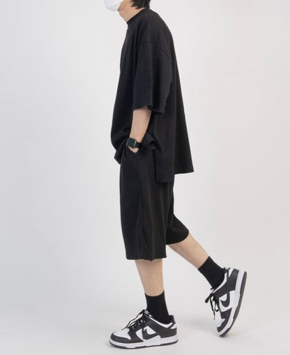 Waffle Texture Short Sleeve Set Up – Black / GREY