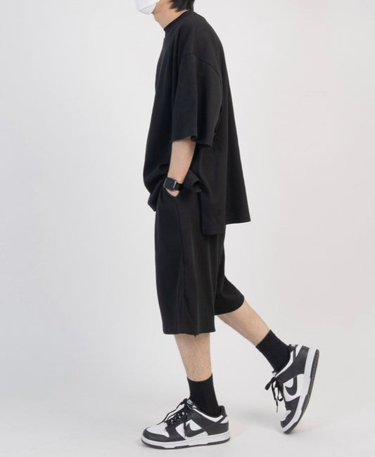 Waffle Texture Short Sleeve Set Up – Black / GREY