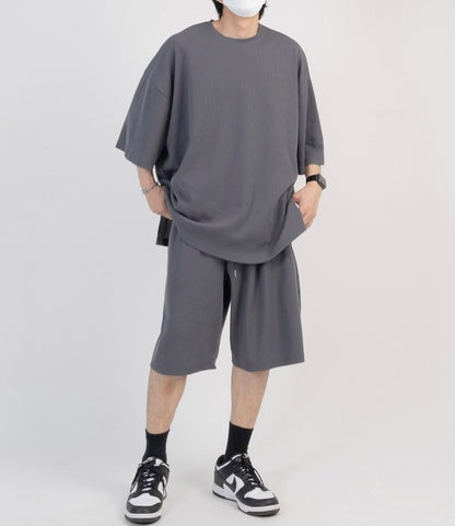 Waffle Texture Short Sleeve Set Up – Black / GREY