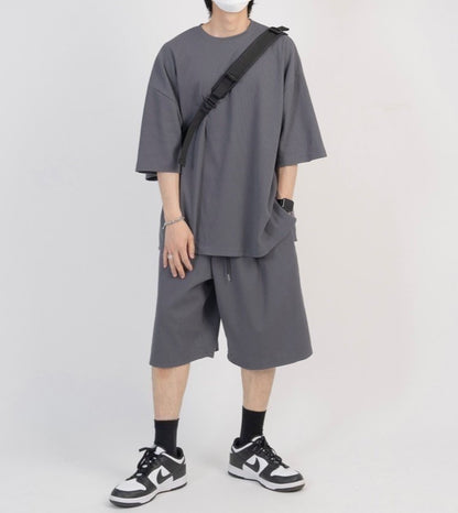 Waffle Texture Short Sleeve Set Up – Black / GREY