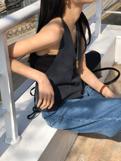 【REPELLER 2025SS】Linen Halter Vest