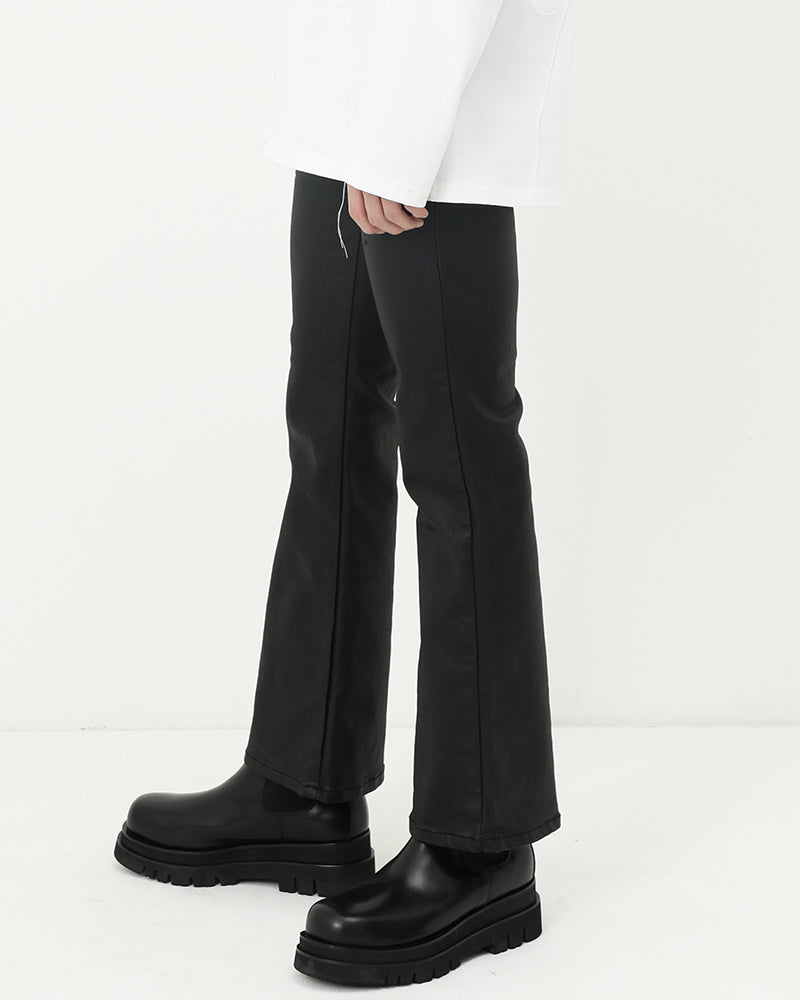 Black coated long flared pants for Women
